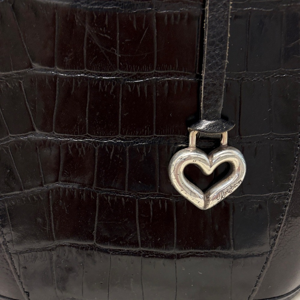 Brighton Black Croc-Embossed Mini Bucket Bag with Heart Handle - Picture 2 of 7